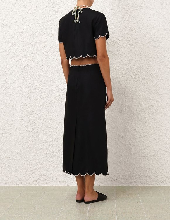 Crush Scalloped Midi Skirt